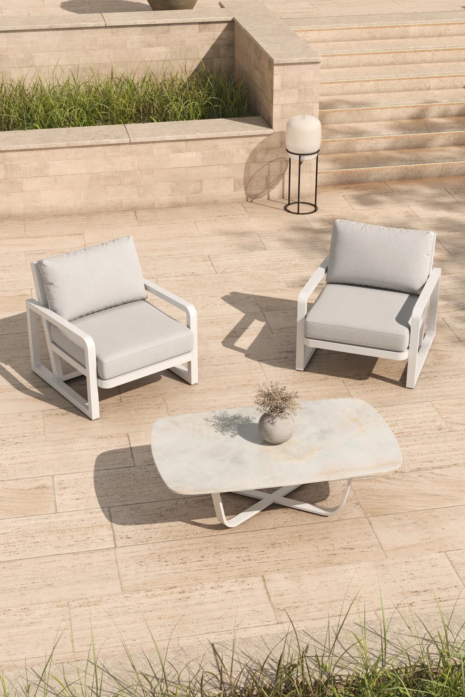 Outdoor Lounge Set Ash White 3-Piece, Patio Seating