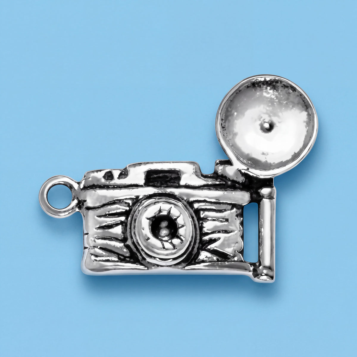 Sterling Silver Camera Charm with Jump Ring for Bracelet and Necklace