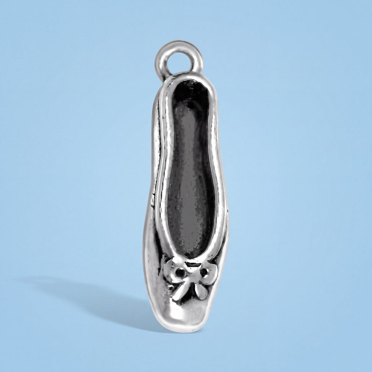 Sterling Silver Ballet Slipper Charm with Bow Detail and Jump Ring