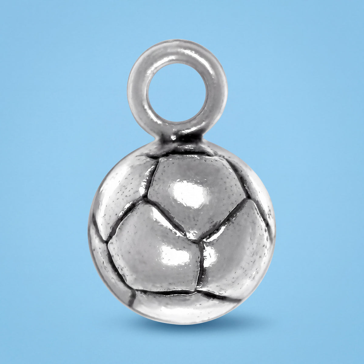 Sterling Silver Soccer Ball Charm with Jump Ring, 10mm