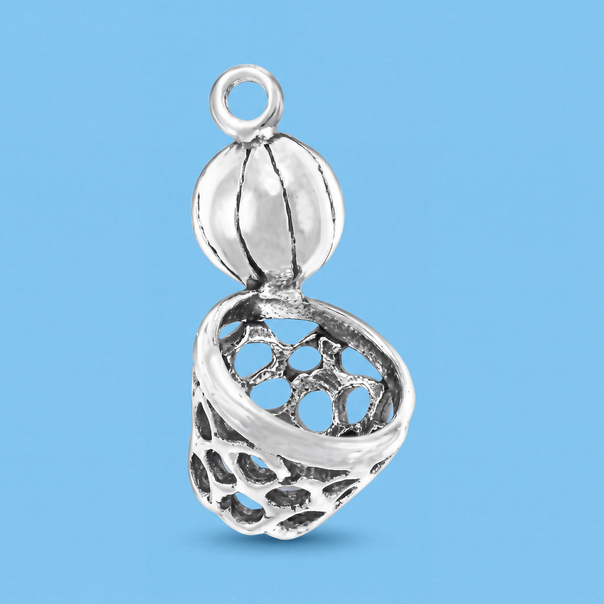 Sterling Silver Basketball and Hoop Charm with Jump Ring