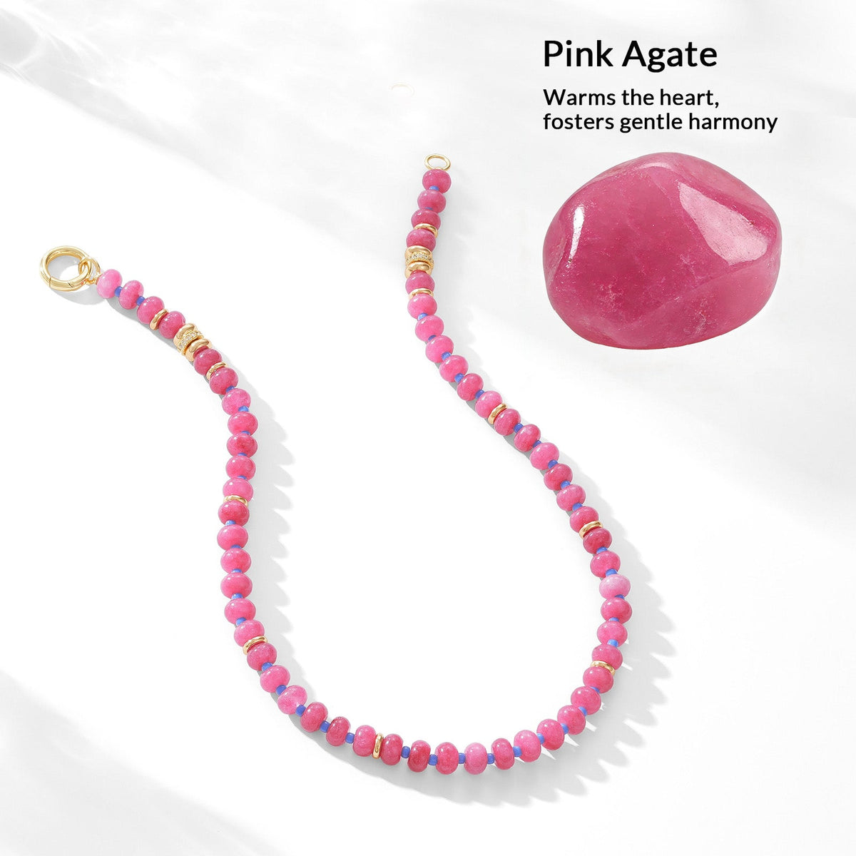 Natural Stone Beaded Choker Necklace with Gold-Plated Spring Ring Clasp