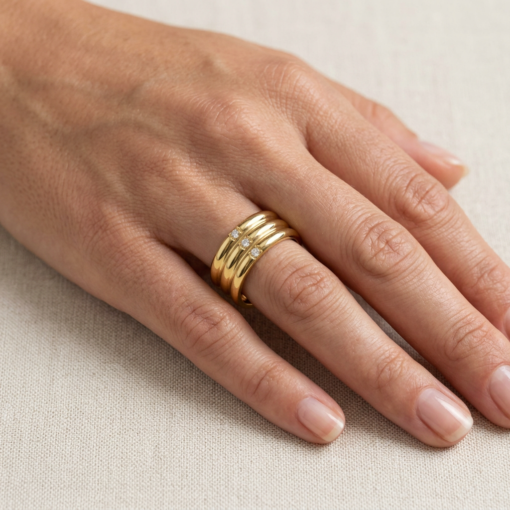 Three-Band Ring with Stone Embellishments