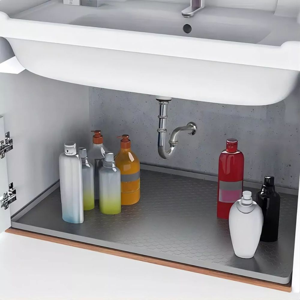 Silicone Under Sink Mat with Raised Edges and Non-Slip Surface, Rectangular