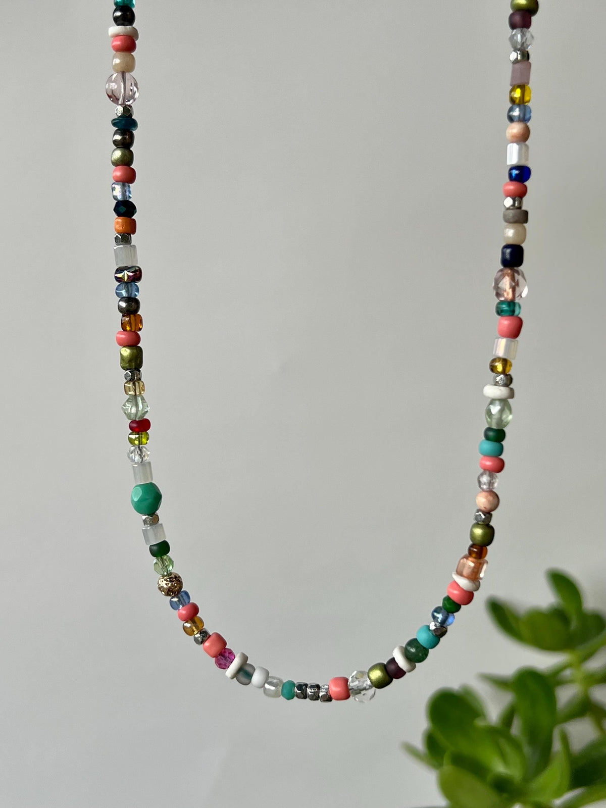 Beaded Necklace with Colorful Bead Mix and Adjustable Length