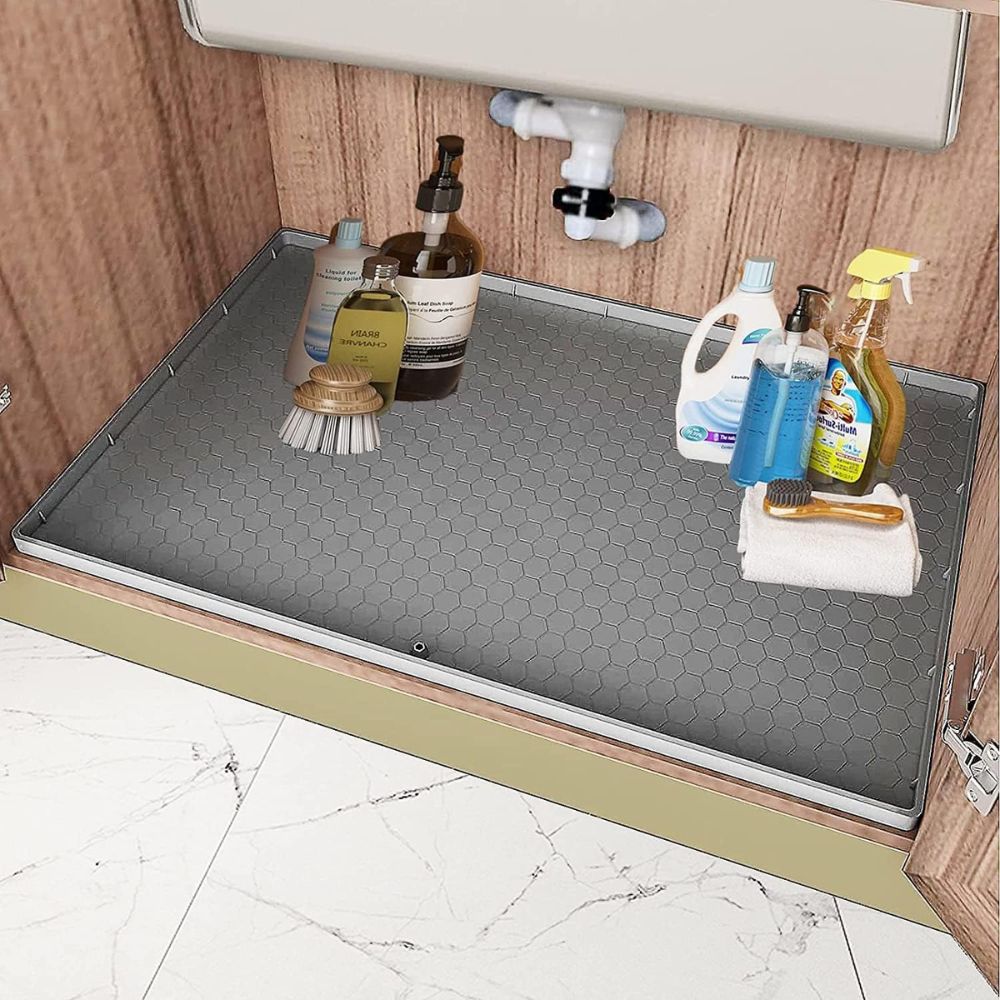 Silicone Under Sink Mat with Raised Edges and Non-Slip Surface, Rectangular