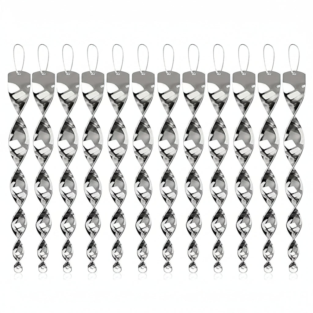 Spiral Rod Bird Deterrent with Reflective Surface and Rope Suspension
