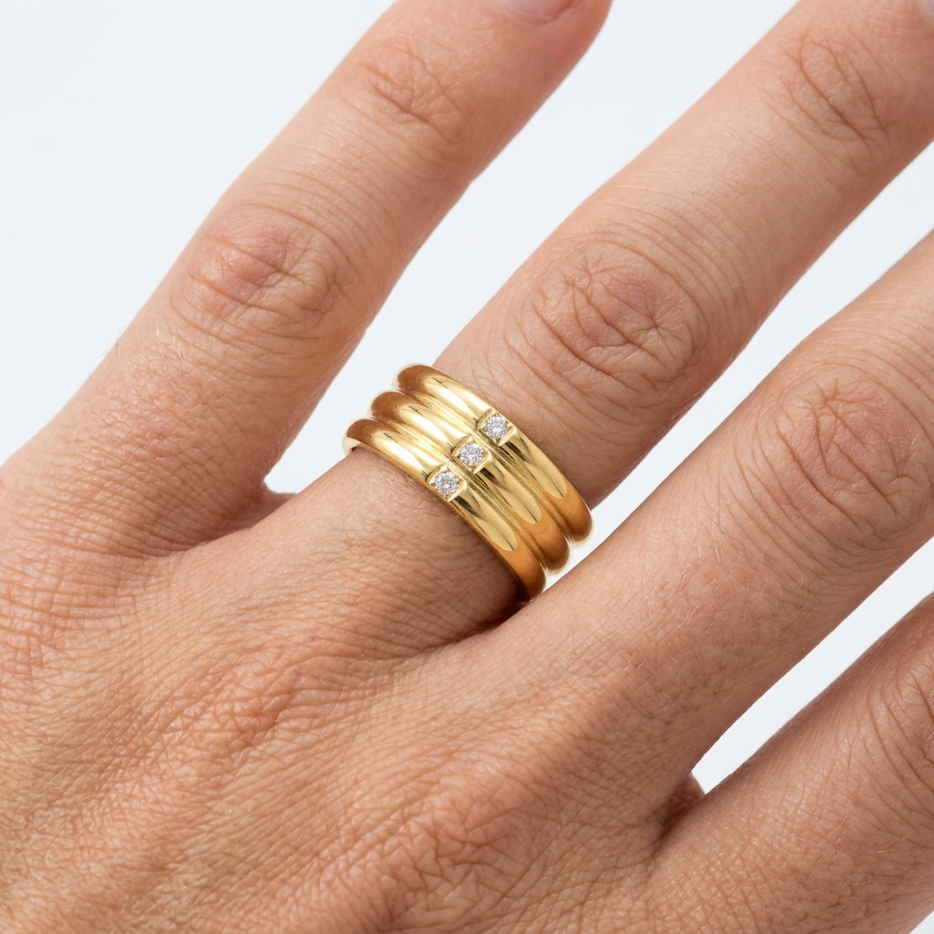 Three-Band Ring with Stone Embellishments