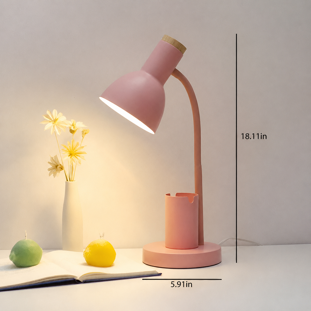 LED Table Lamp with Adjustable Rotating Head and Pen Holder