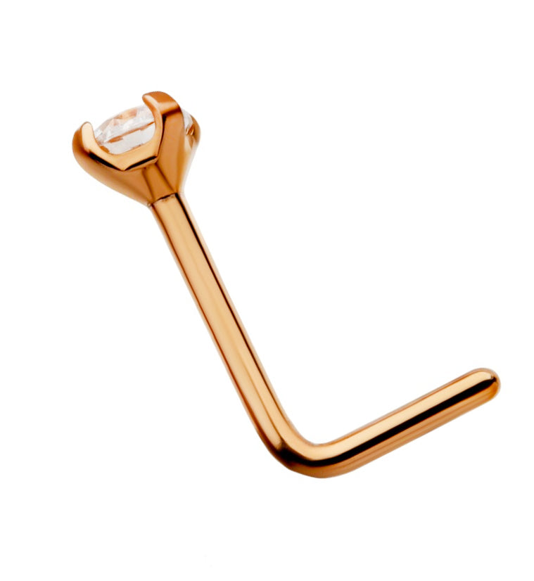 24kt Gold PVD Titanium Prong CZ L Bend Nose Ring by Urban Body Jewelry