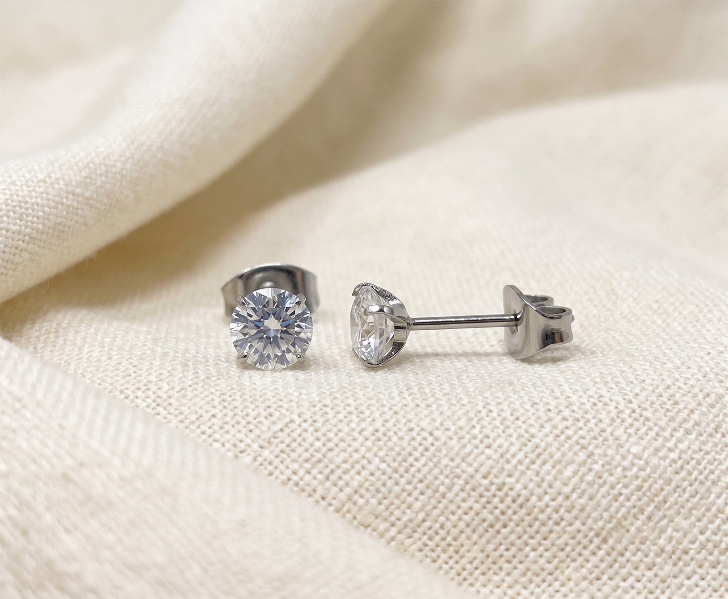 Hypoallergenic Titanium Stud Earrings with Cubic Zirconia Stones and Prong Settings