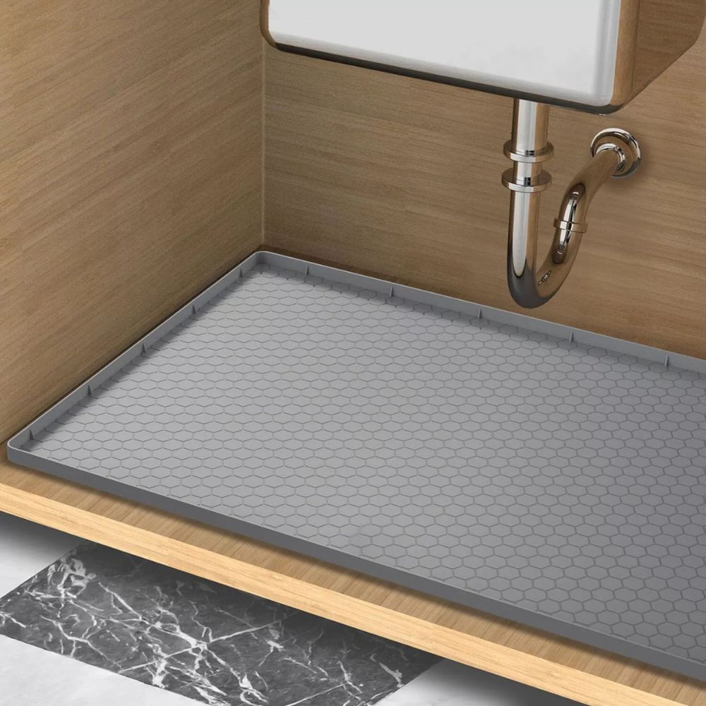 Silicone Under Sink Mat with Raised Edges and Non-Slip Surface, Rectangular
