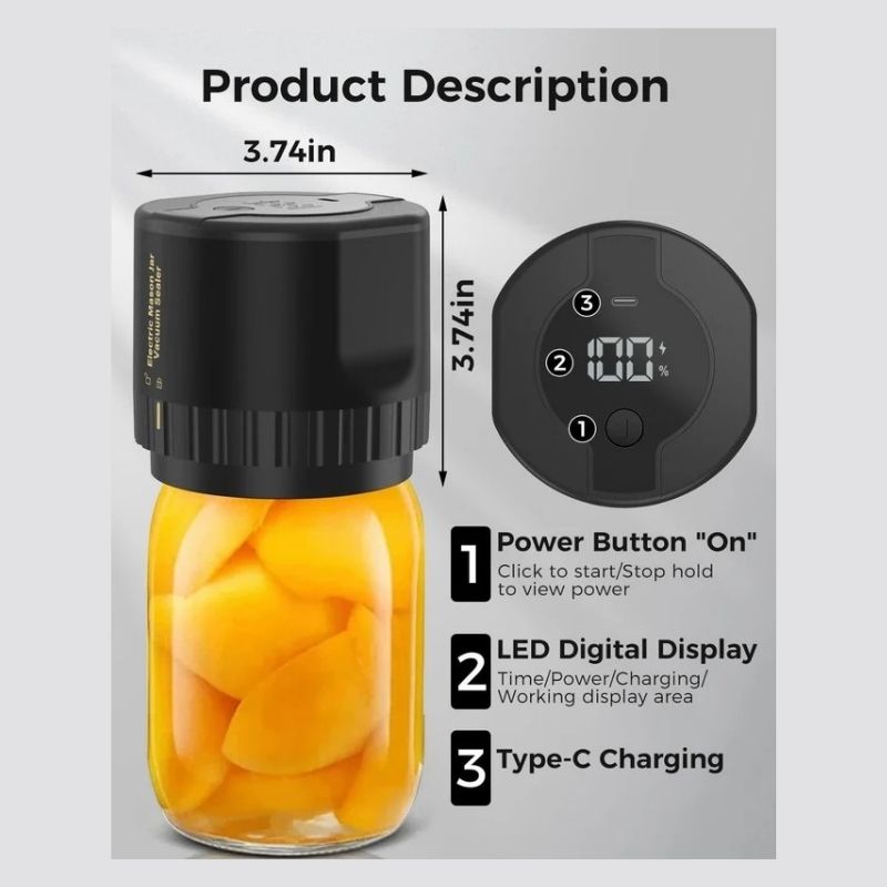 Electric Vacuum Sealer for Glass Jars with Dual Lid Sets and Quiet Operation