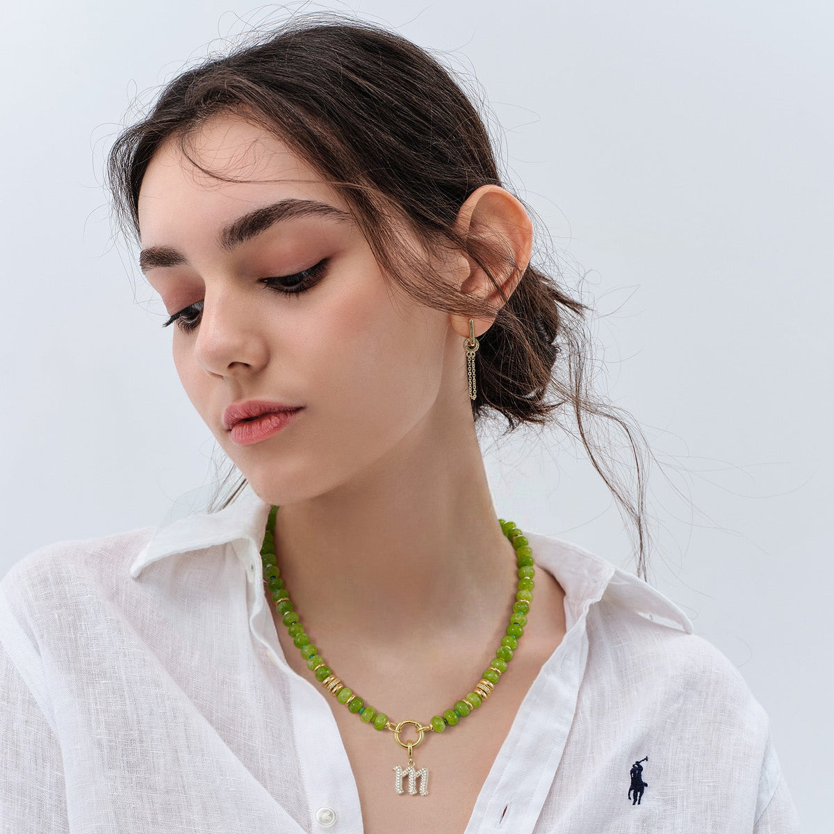 Natural Stone Beaded Choker Necklace with Gold-Plated Spring Ring Clasp