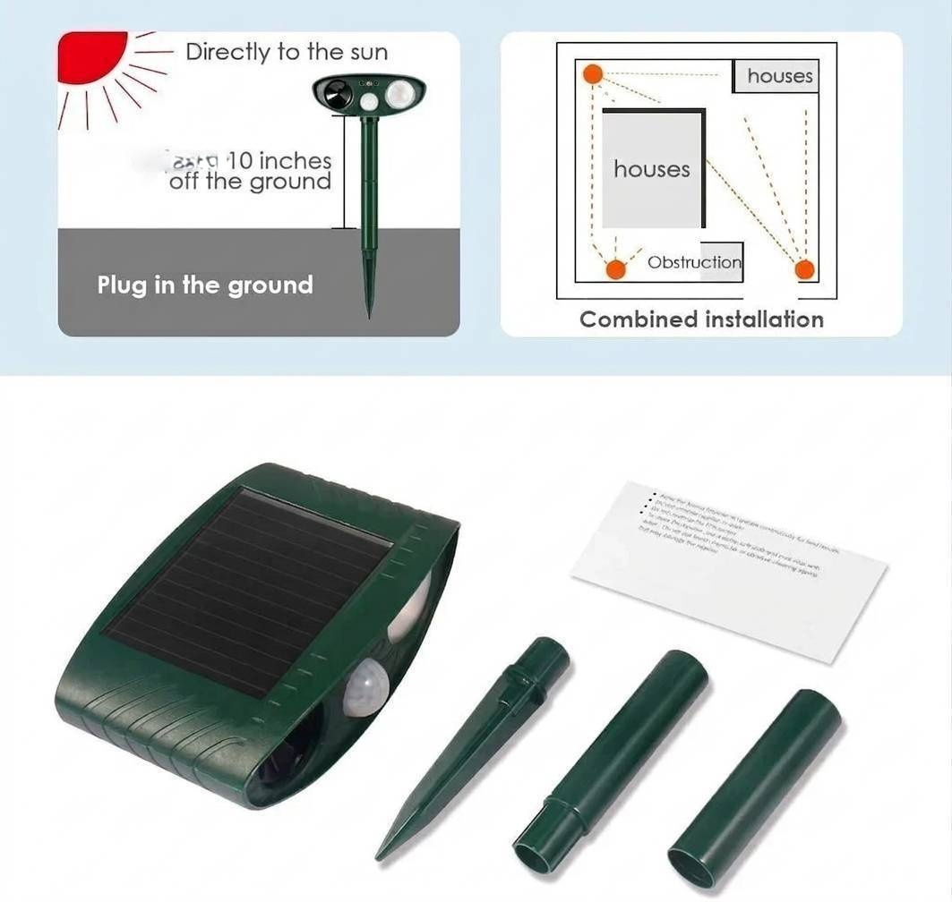 Solar Animal Repeller with Dual Ultrasonic Speakers and Motion Detection, 4-Pack