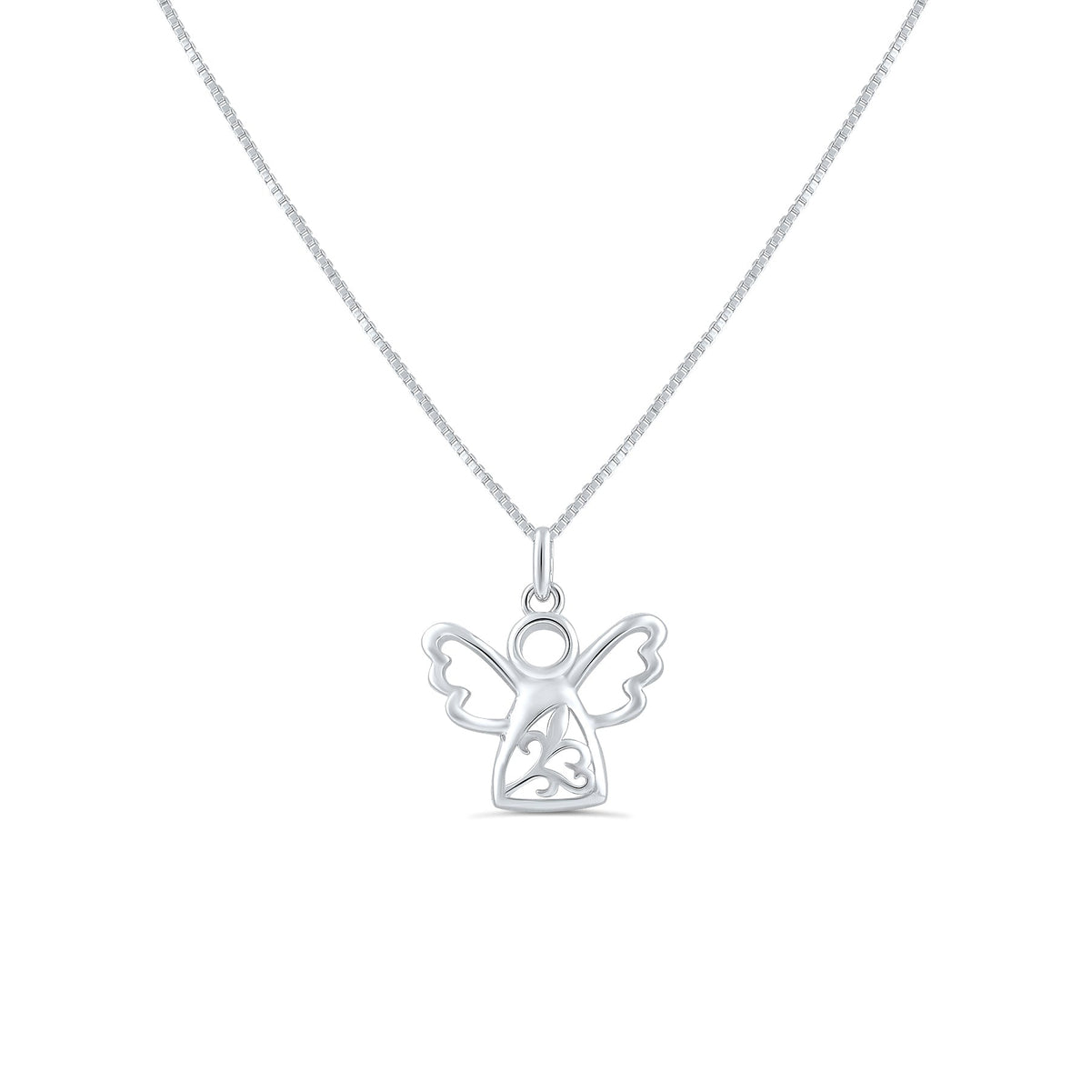 Sterling Silver Sterling Silver CZ Angel Necklace, 18" |