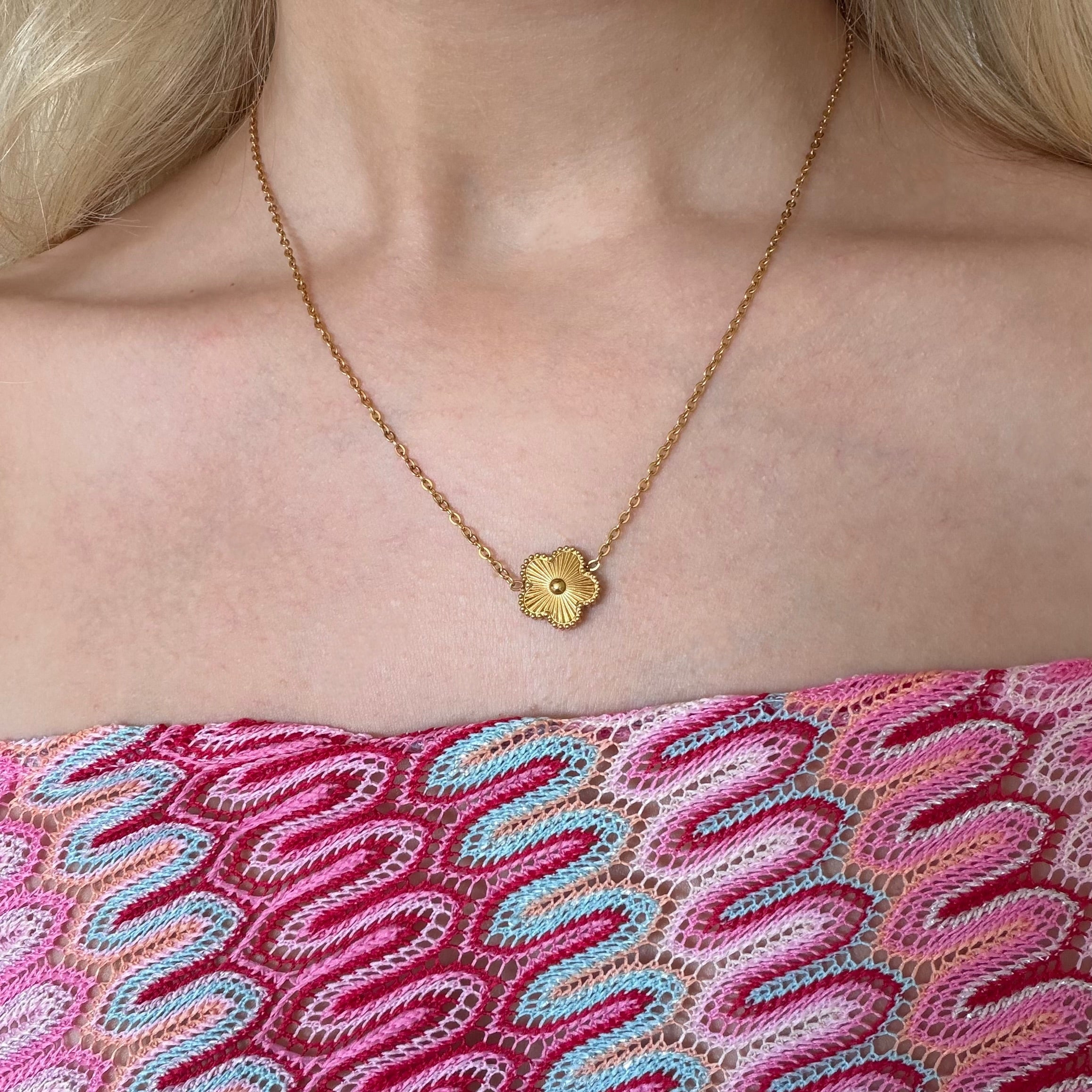 Flower Pendant Necklace with Delicate Chain for Layering