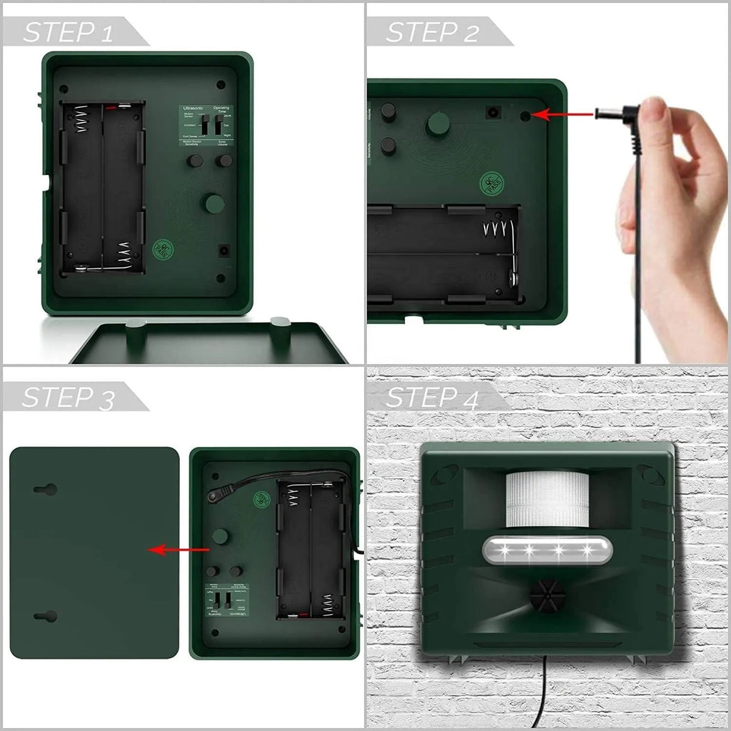 Ultrasonic Bird Deterrent with Motion Detection and Flashing Light, 170 Coverage