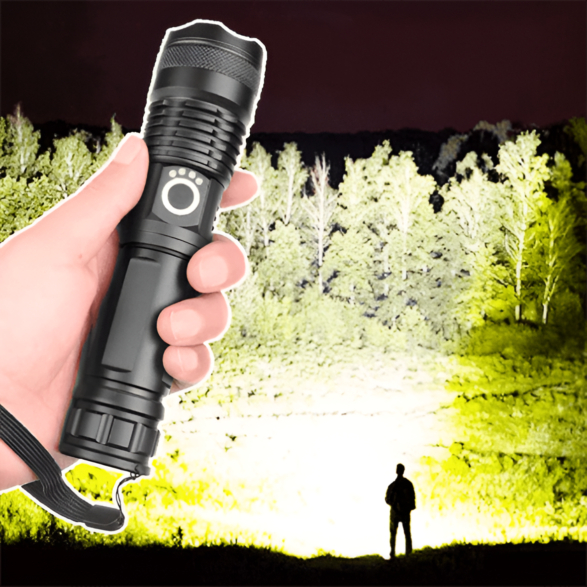 90000 Lumen LED Flashlight with Telescopic Zoom and Rechargeable Battery