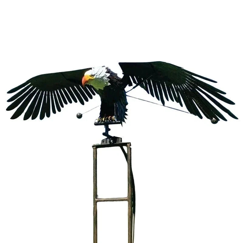 Wind-Activated Metal Bird Garden Sculpture with Moving Wings and Ground Stake