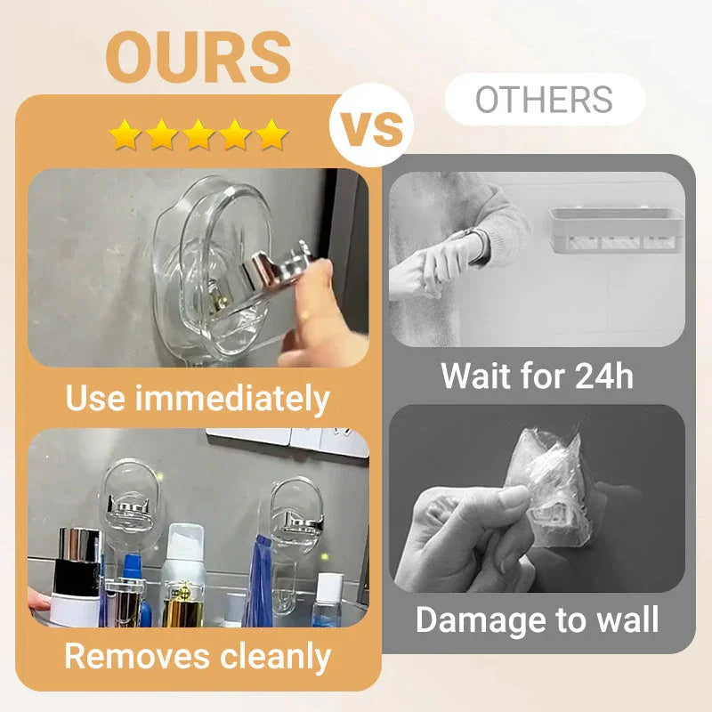 Vacuum Suction Bathroom Storage Rack with Clear PET Basket and Wall Mount