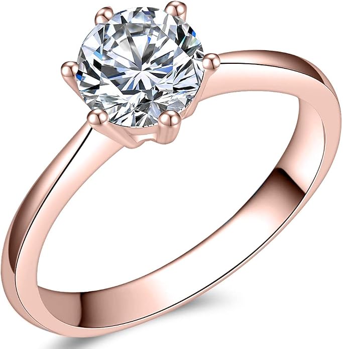 Cubic Zirconia Solitaire Ring with Stainless Steel Prong Setting and Nickel-Free Design