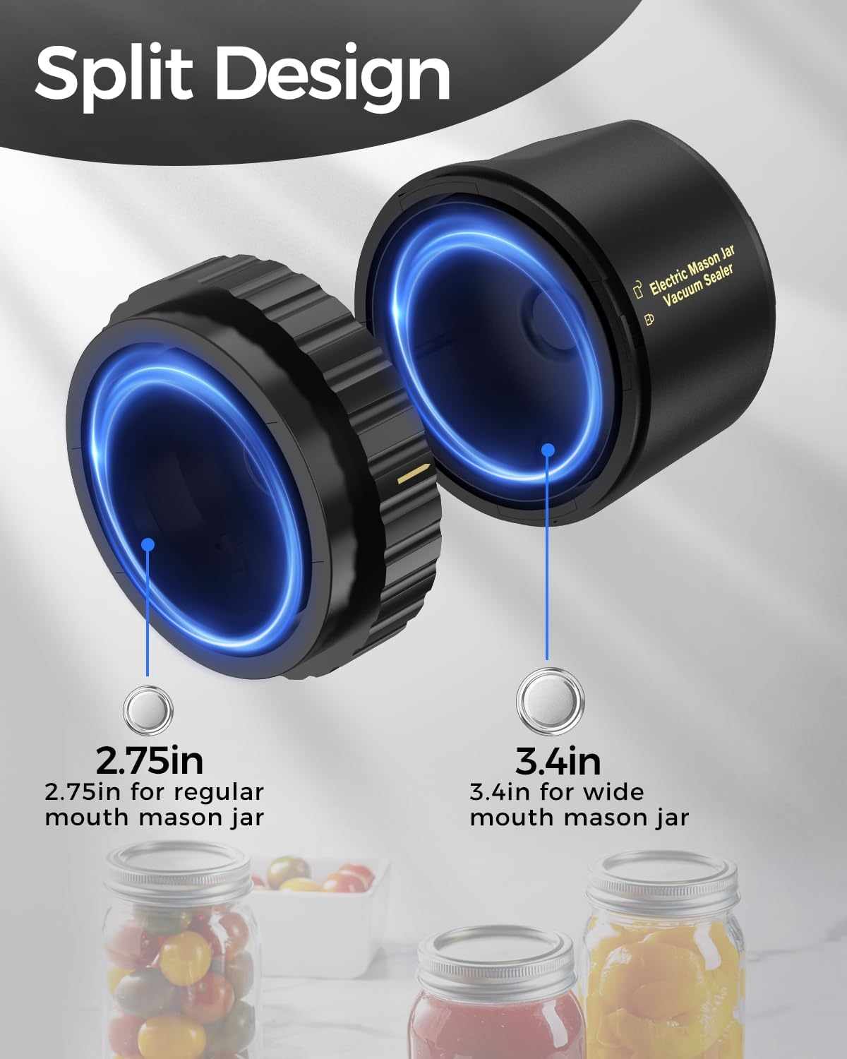 Electric Vacuum Sealer for Glass Jars with Dual Lid Sets and Quiet Operation