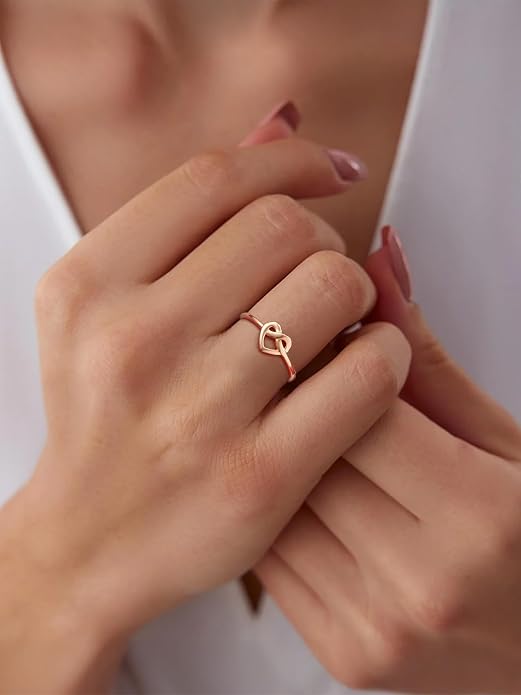 Sterling Silver Heart Ring with Gold Plating and Polished Finish, Sizes 4-12