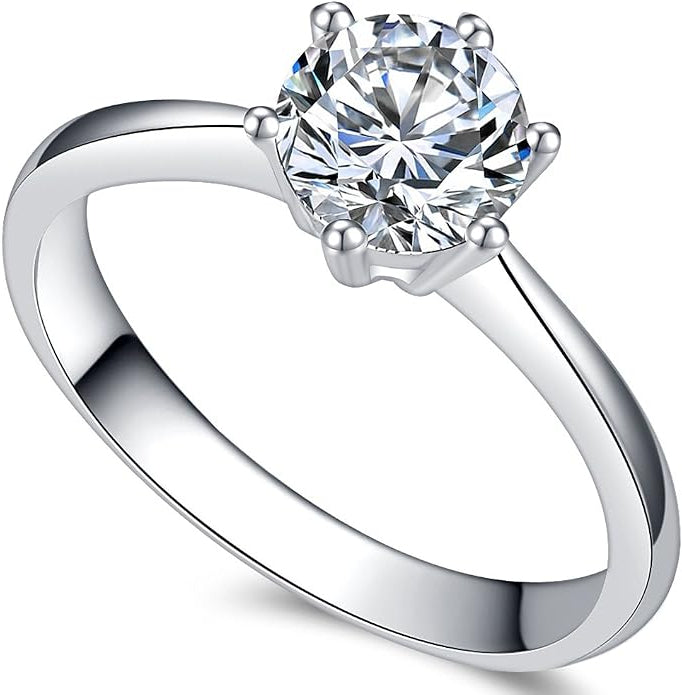 Cubic Zirconia Solitaire Ring with Stainless Steel Prong Setting and Nickel-Free Design