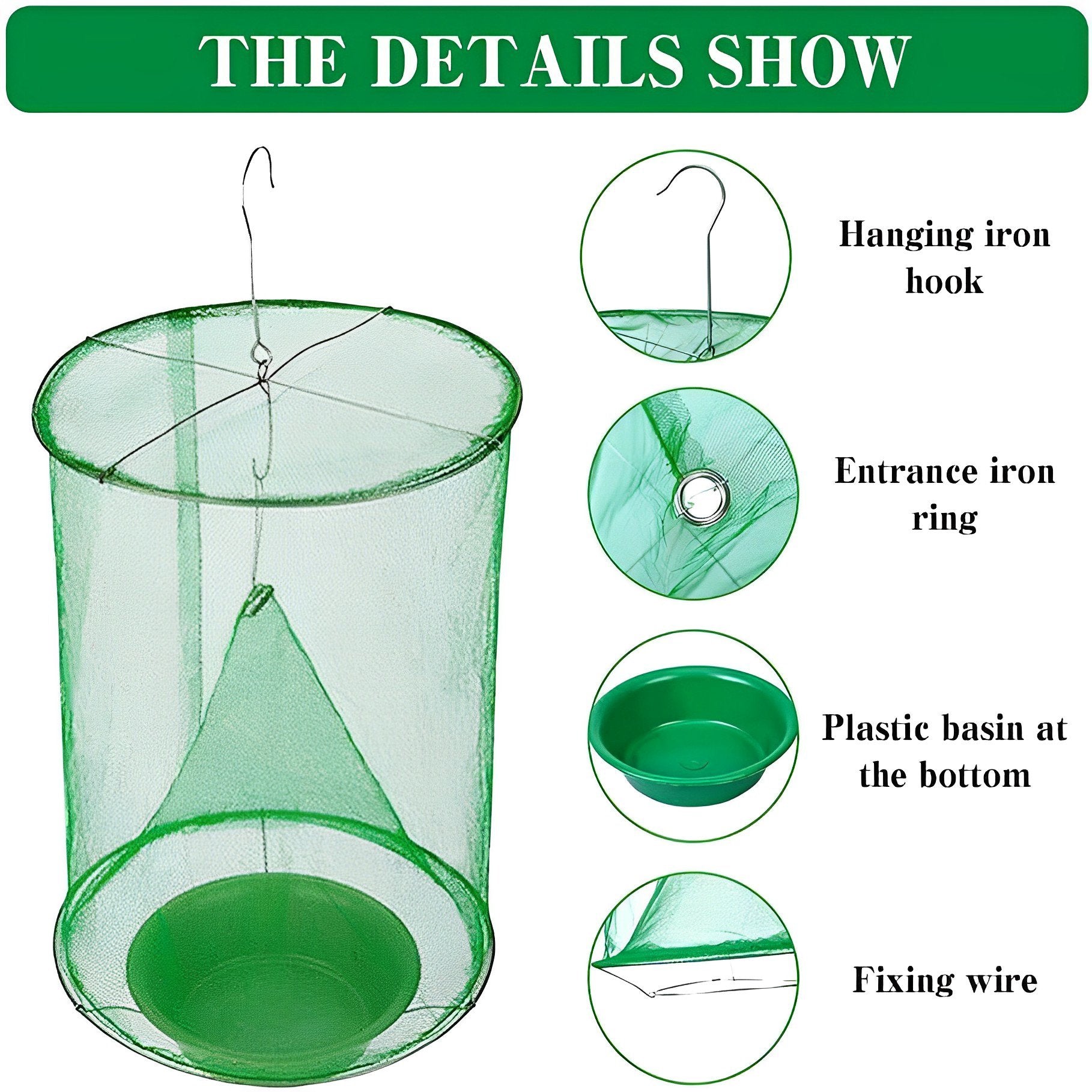 Expandable Fly Trap with Natural Attractant and Hanging Hardware, Reusable Design