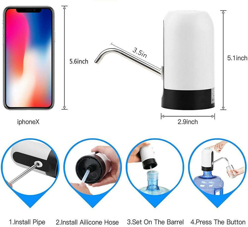 Electric Water Pump Dispenser with USB Rechargeable Battery and Stainless Steel Components
