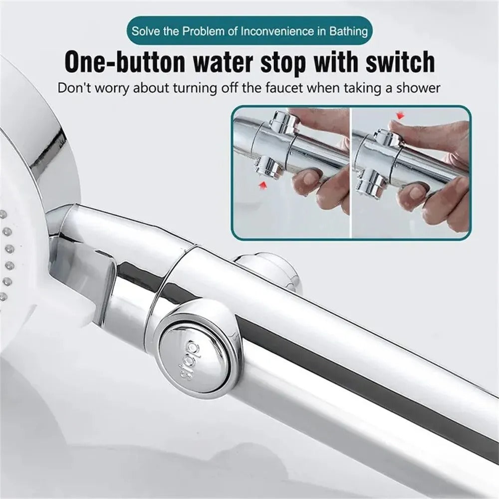 Handheld Shower Head with Five Spray Patterns and Pause Control
