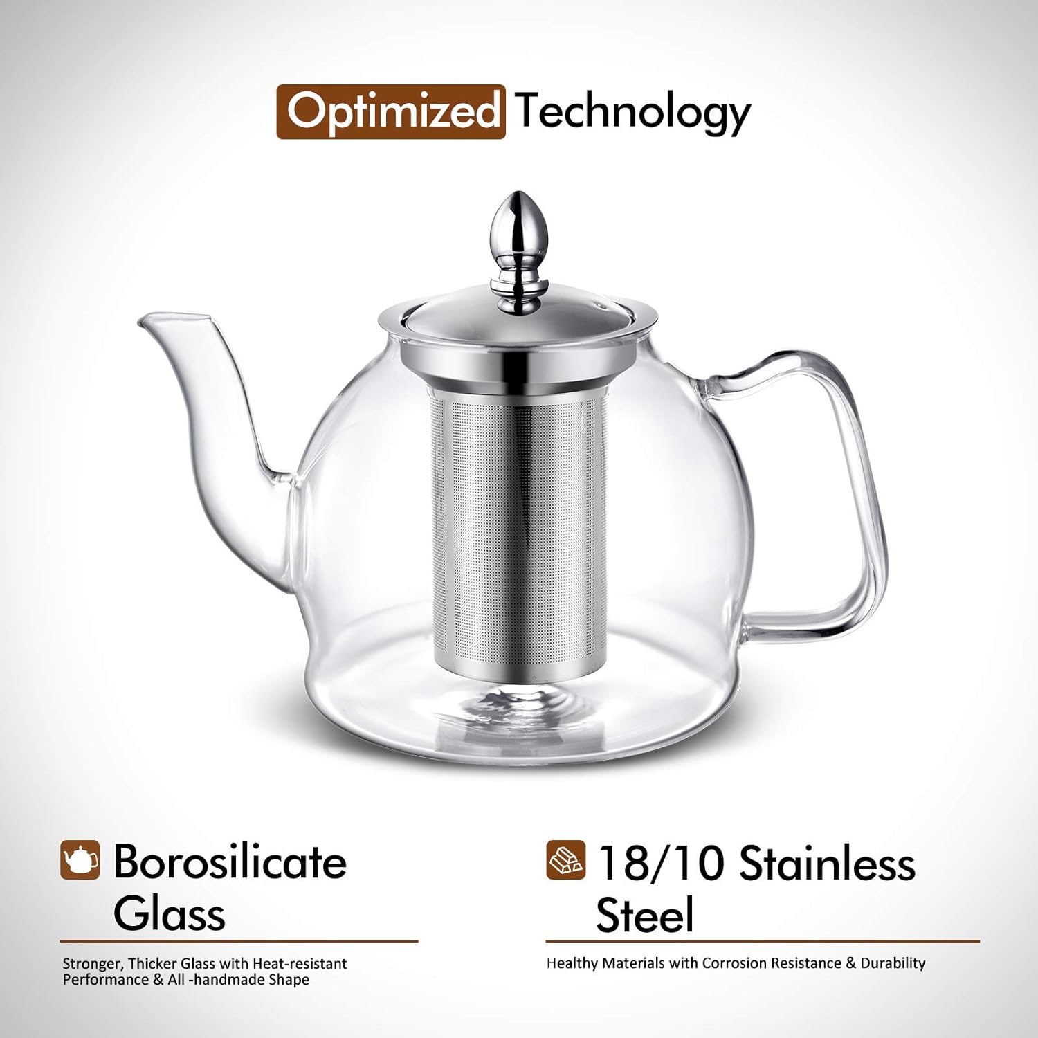 Glass Teapot with Removable Mesh Infuser and Non-Drip Spout, 1000ml