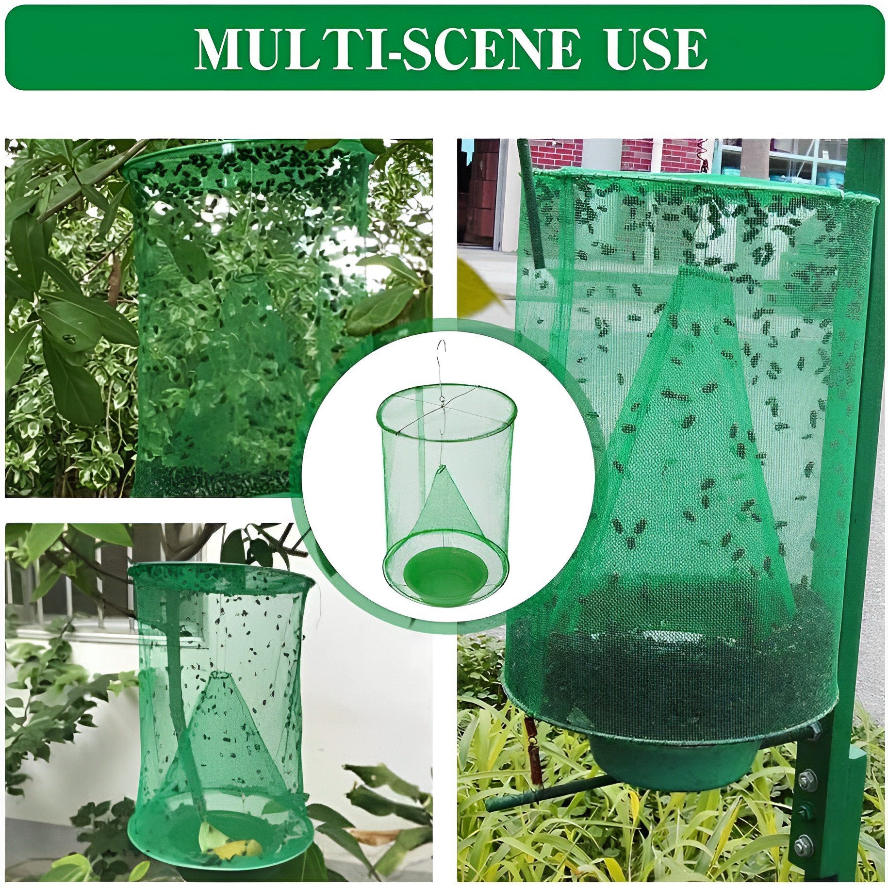Expandable Fly Trap with Natural Attractant and Hanging Hardware, Reusable Design