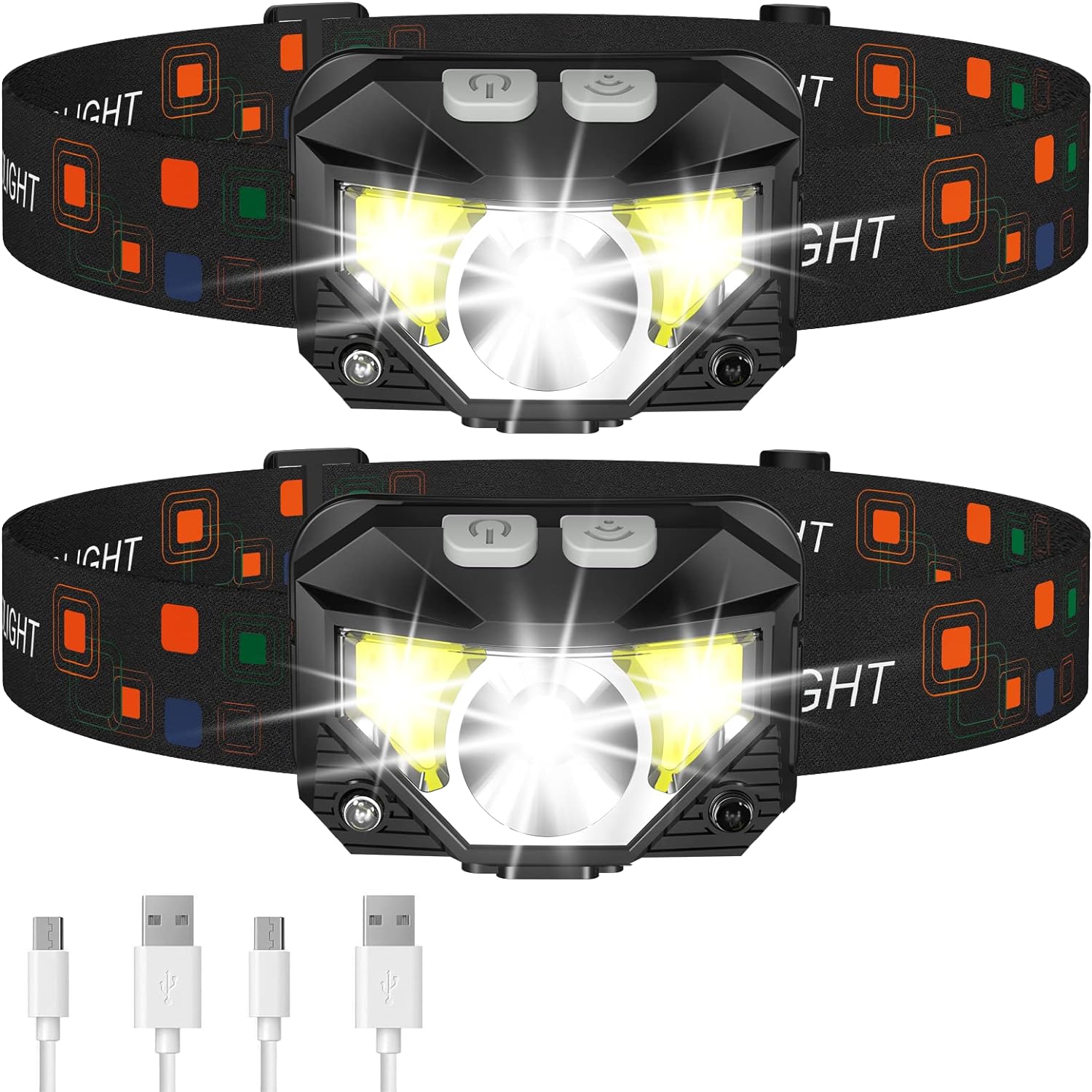 Motion Sensor Headlamp with 1200 Lumens and 10-Hour Runtime, 2-Pack