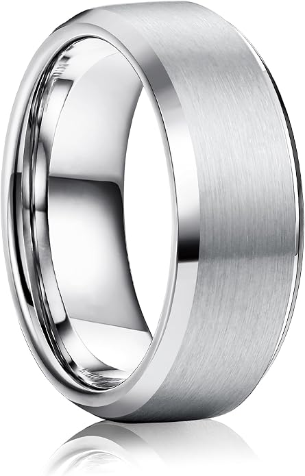 8mm Stainless Steel Band Ring with Matte Finish and Beveled Edges, Sizes 6-14