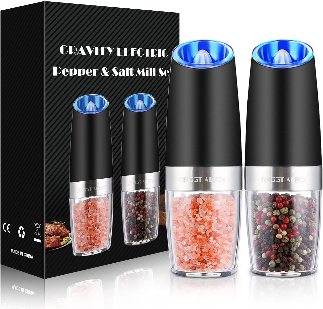 Automatic Salt and Pepper Grinder with Gravity Sensor and LED Light
