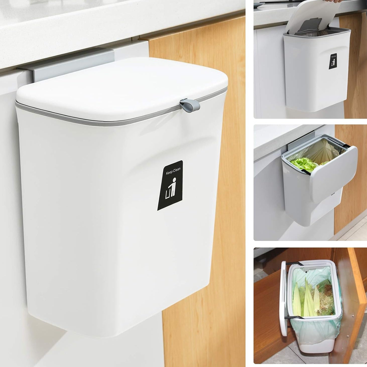 Under-Sink Compost Bin with Rolling Lid and Over-Door Hook, 2.4 Gallon