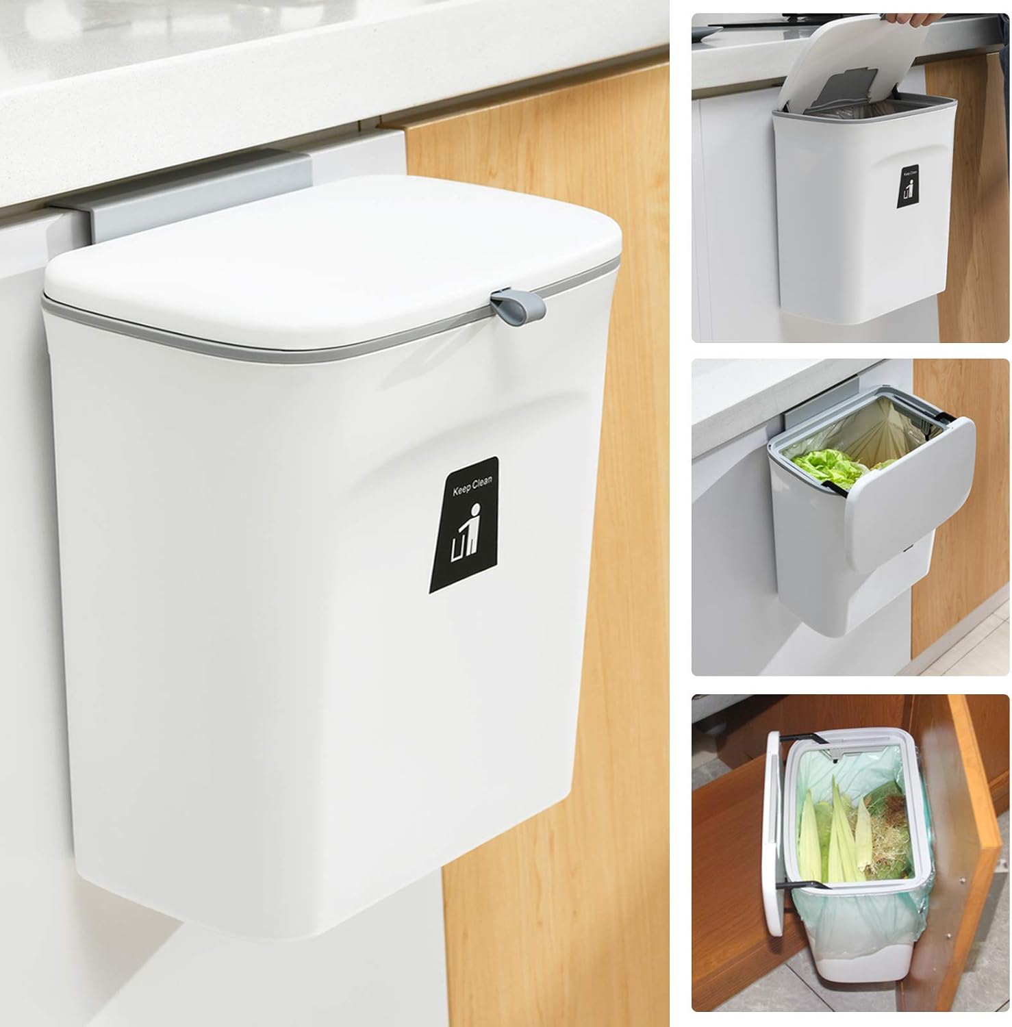 Under-Sink Compost Bin with Rolling Lid and Over-Door Hook, 2.4 Gallon