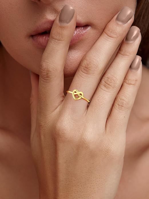 Sterling Silver Heart Ring with Gold Plating and Polished Finish, Sizes 4-12