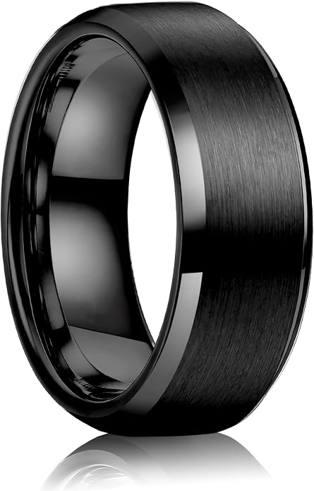 8mm Stainless Steel Band Ring with Matte Finish and Beveled Edges, Sizes 6-14