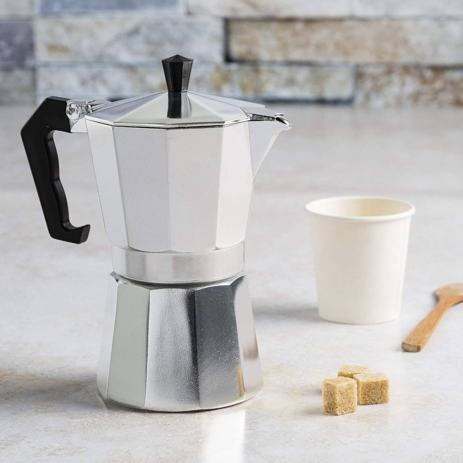Stovetop Espresso Maker with Cast Aluminum Body and Heat-Resistant Handle, 6-Cup Capacity