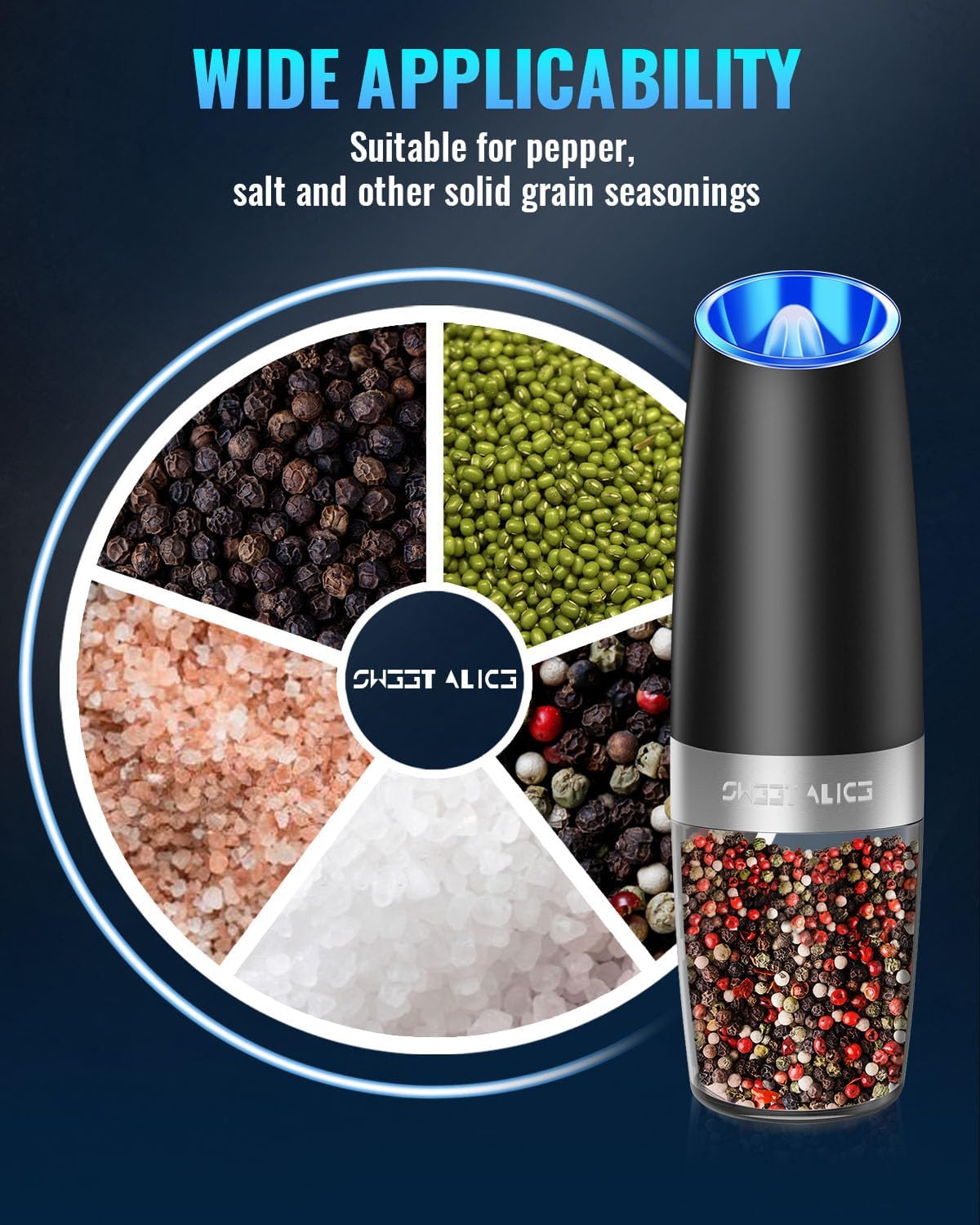 Automatic Salt and Pepper Grinder with Gravity Sensor and LED Light
