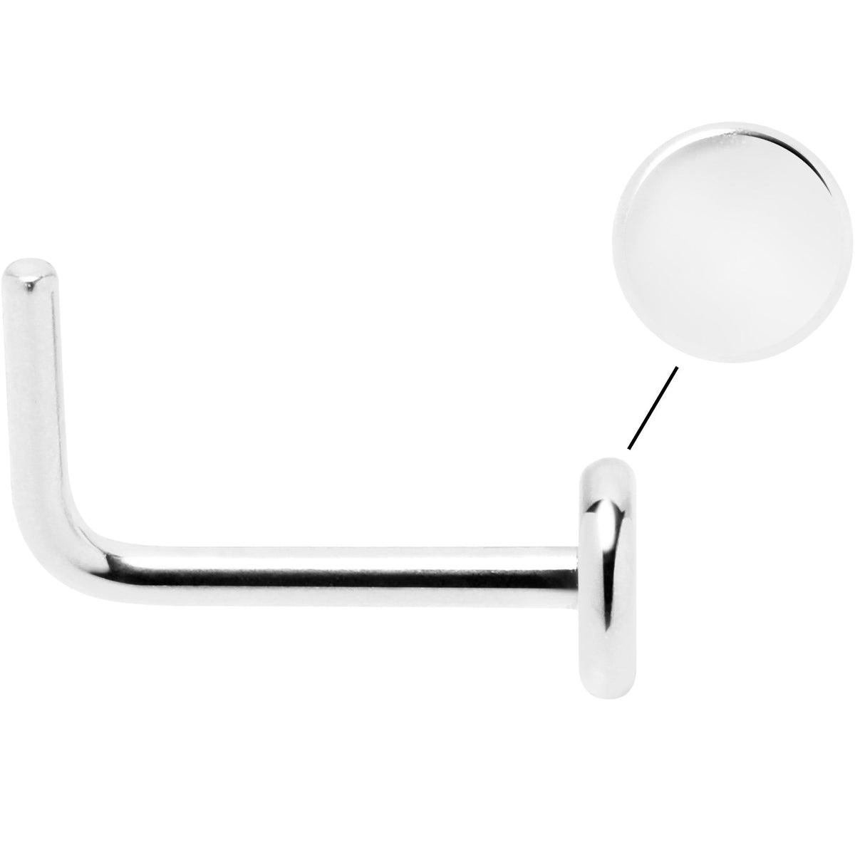 L-Shaped Titanium Nose Ring 20G with 3mm Flat Disc End, 6mm Post