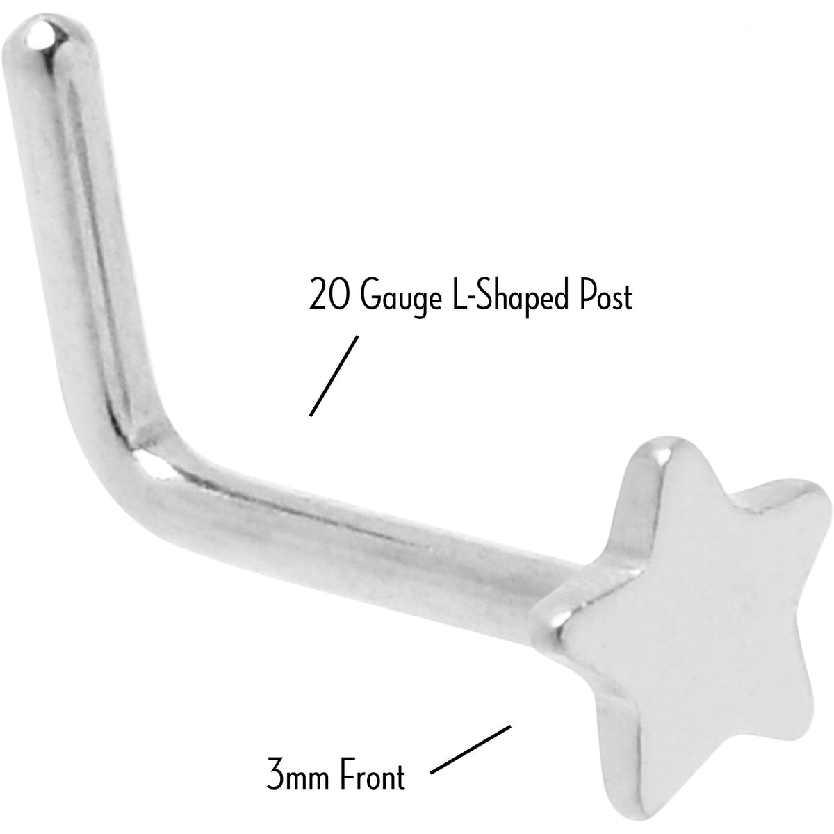 Star Charm L Shaped Nose Ring for 20G Nostril Piercings with Titanium Post