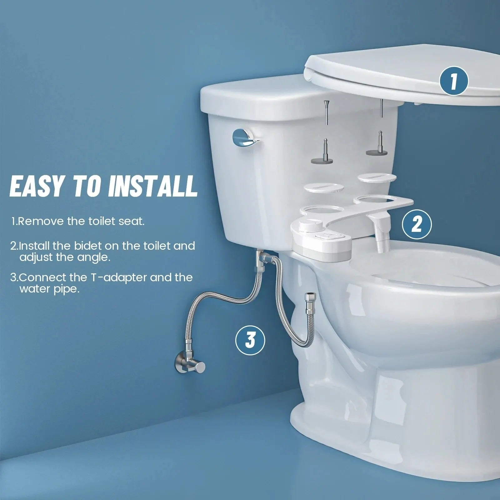 Bidet Attachment with Dual Retractable Nozzles and Adjustable Water Pressure, Memory Settings