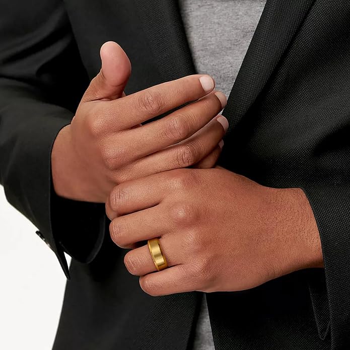 8mm Stainless Steel Band Ring with Matte Finish and Beveled Edges, Sizes 6-14