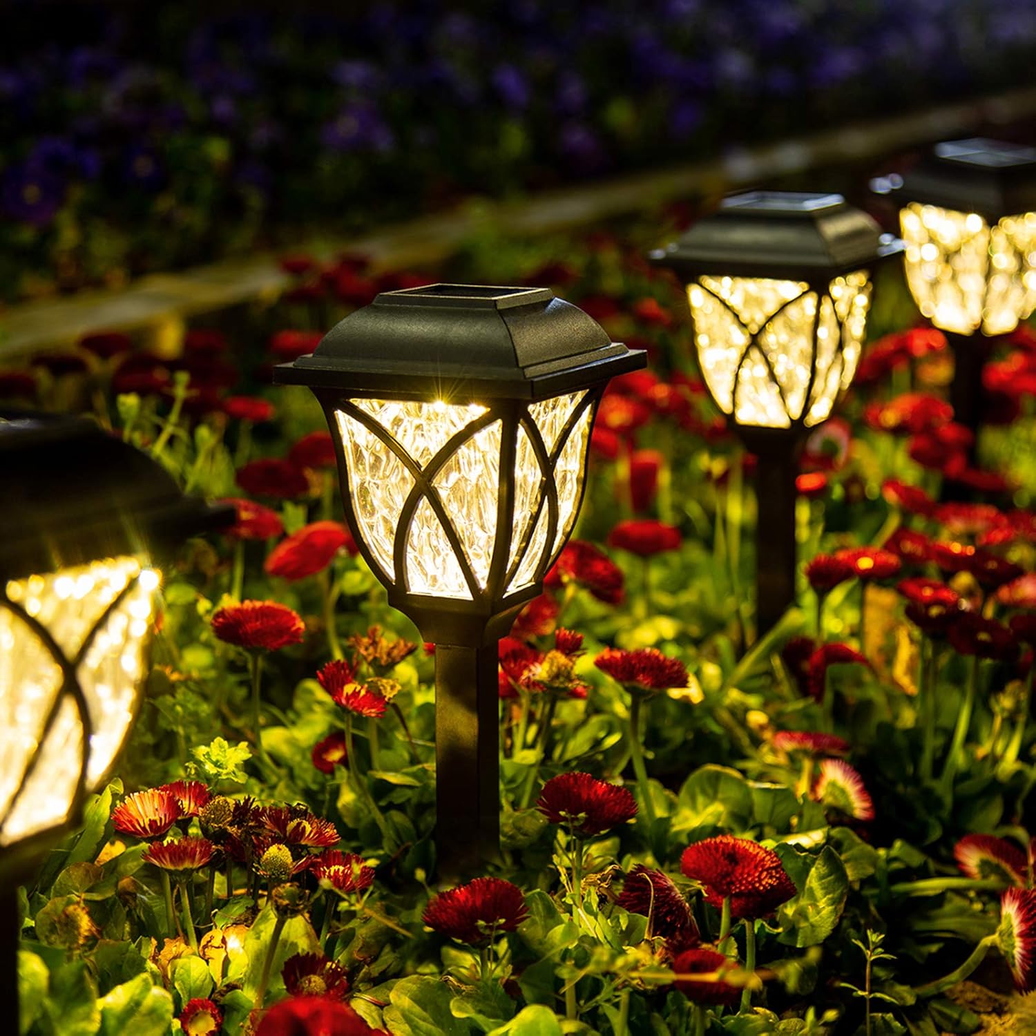 Solar Pathway Lights with Water-Ripple Pattern and Auto On-Off, 6-Pack