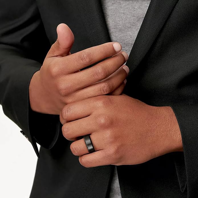 8mm Stainless Steel Band Ring with Matte Finish and Beveled Edges, Sizes 6-14