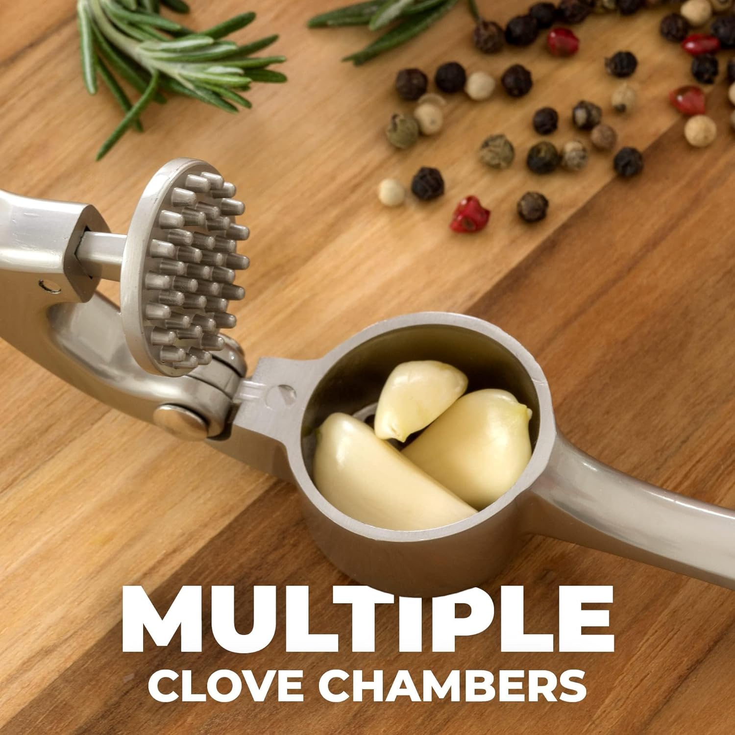 Garlic Press with One-Handed Operation and 37 Precision Holes